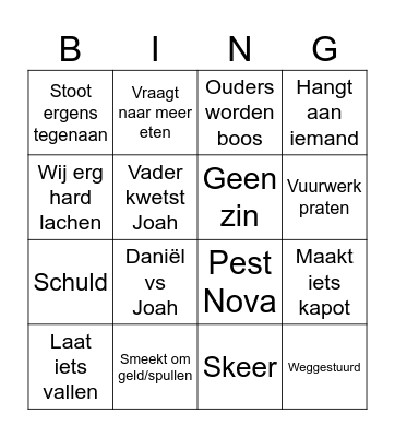 Joah Bingo Card