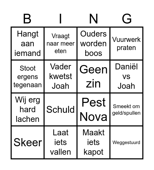 Joah Bingo Card
