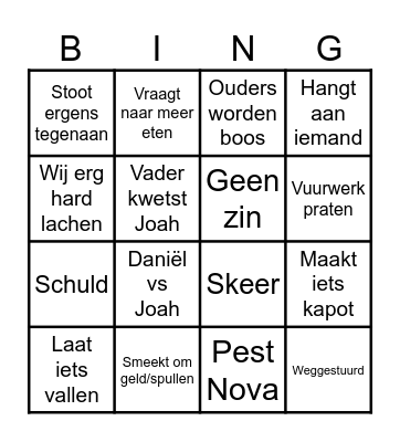 Joah Bingo Card