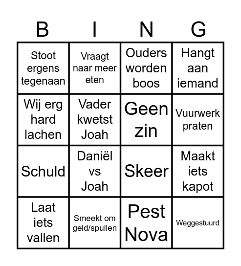 Joah Bingo Card