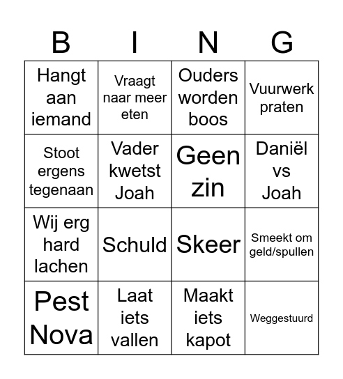 Joah Bingo Card