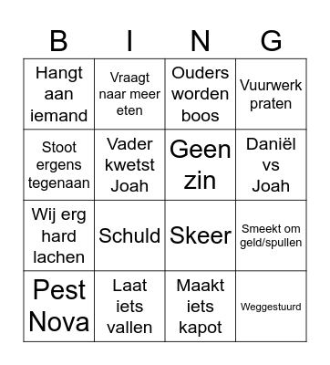 Joah Bingo Card