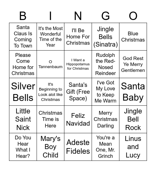 Christmas Classics Bingo Card