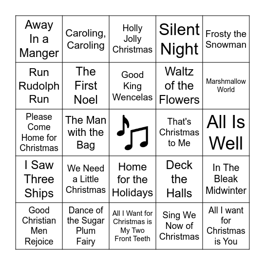 Christmas Music Bingo Card