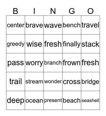 Spelling List 1,2,3  Bingo Card