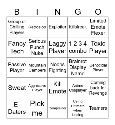 TSB Bingo because I can Bingo Card