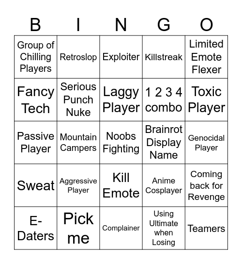 TSB Bingo because I can Bingo Card