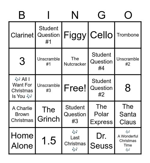 Mayenne's Special Holiday Recital Bingo Board Bingo Card
