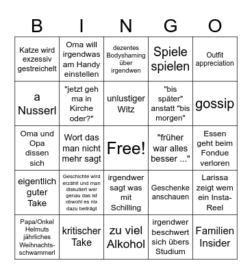 Weihnachts Bingo Card