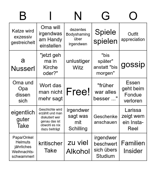 Weihnachts Bingo Card