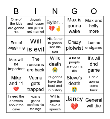 Stranger things season 5 prediction Bingo Card