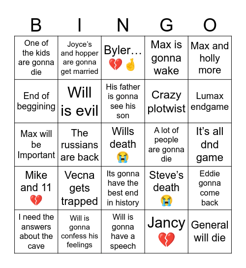 Stranger things season 5 prediction Bingo Card