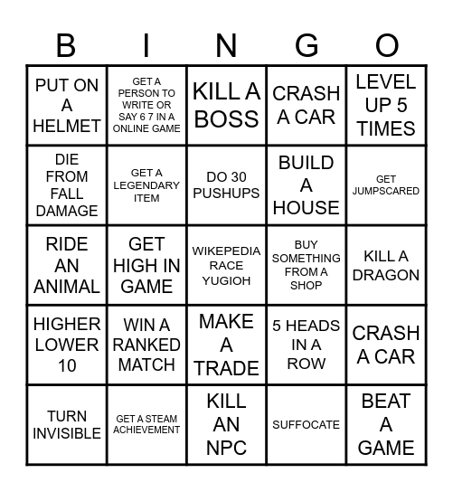 BROTHER GAMING raCE Bingo Card