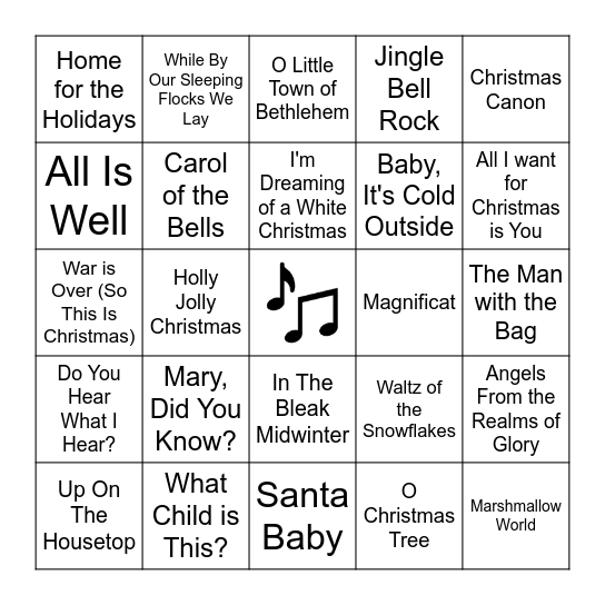 Christmas Music Bingo Card
