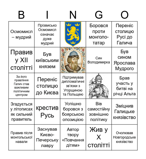 Князь Ярослав Осмомисл Bingo Card