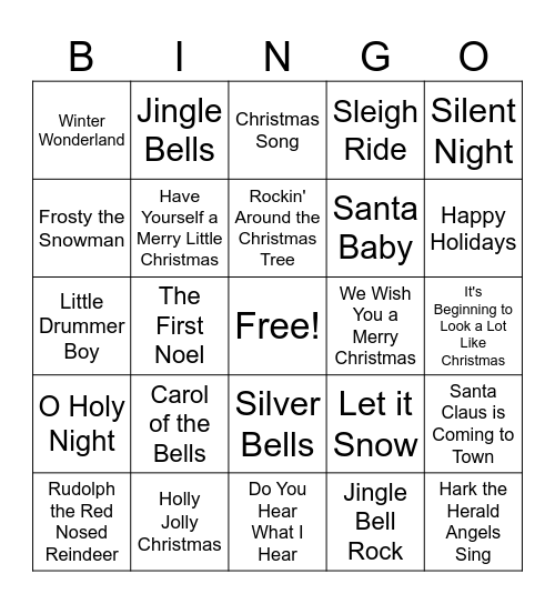 Christmas Carol Bingo Card