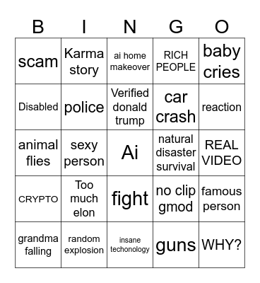 Facebook slop bingo Card