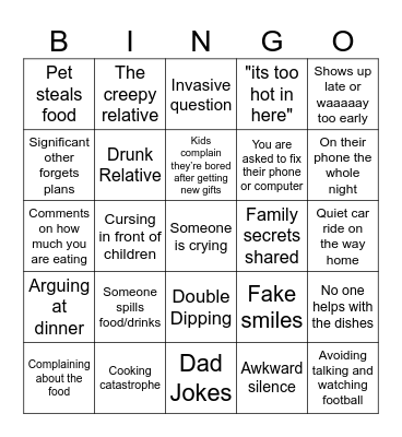 Holiday Break Bingo Card