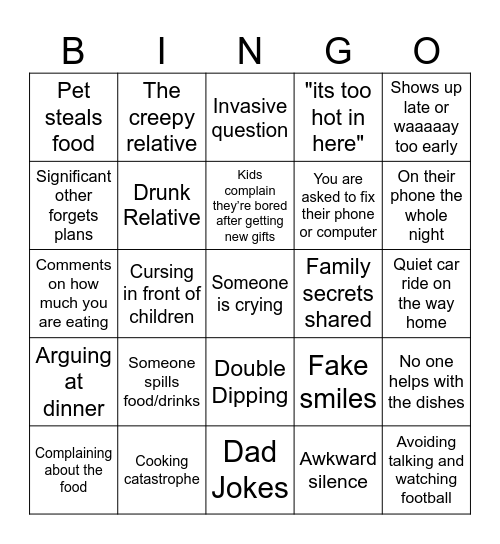 Holiday Break Bingo Card