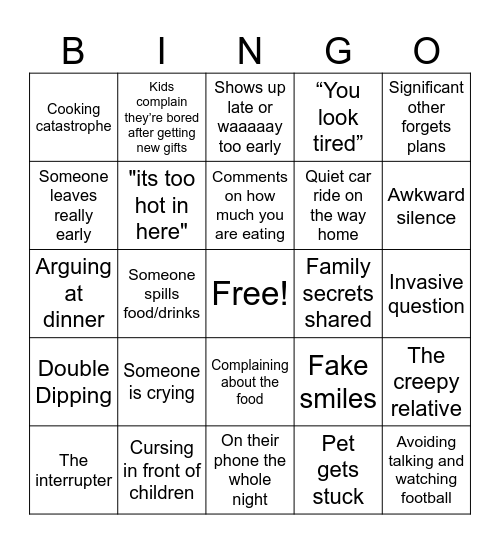 Holiday Break Bingo Card