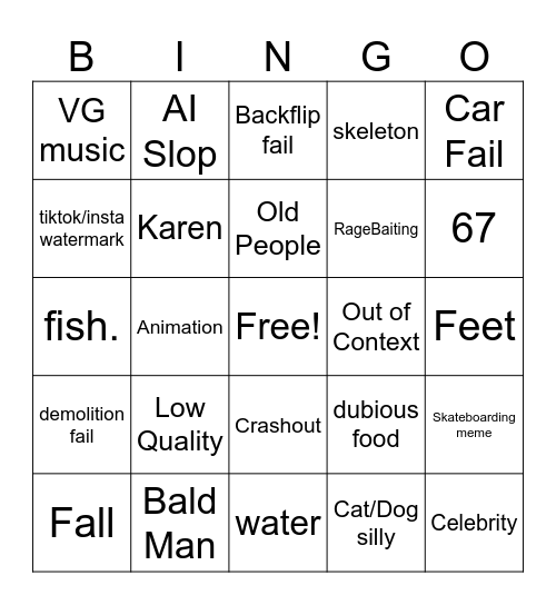Unusual Memes Bingo Card