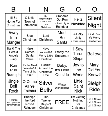 Barton Christmas Song Bingo!! Bingo Card