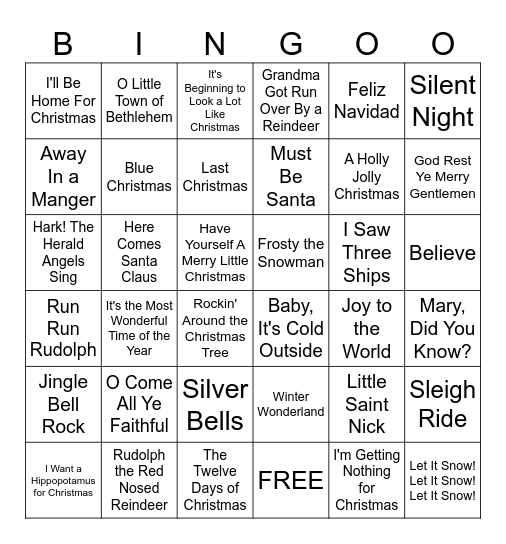 Barton Christmas Song Bingo!! Bingo Card