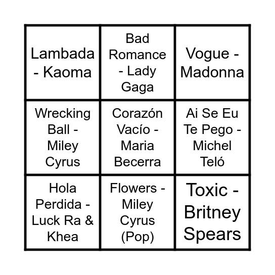 Bingo Musical Bingo Card