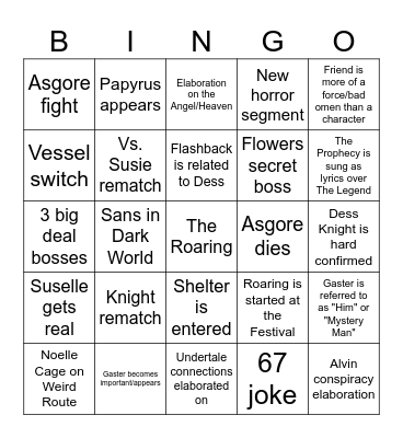 Deltarune Chapter 5 Bingo Card
