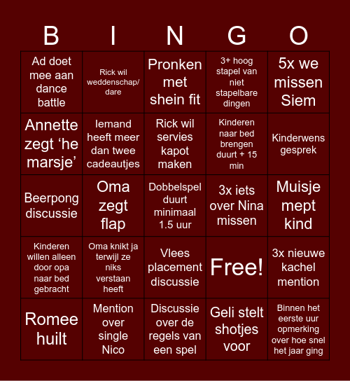 Kerst Bingo Card