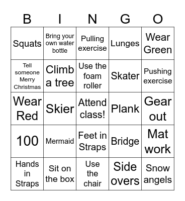 Christmas Pilates Bingo Card
