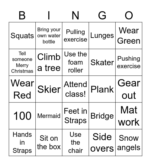 Christmas Pilates Bingo Card
