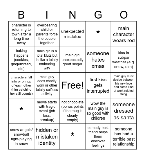 2026 cheesy xmas romcom movie experience Bingo Card