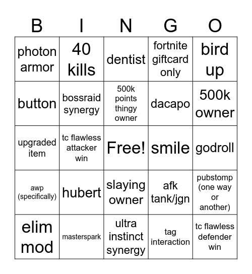 Untitled Bingo Card