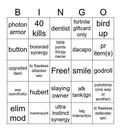 Untitled Bingo Card