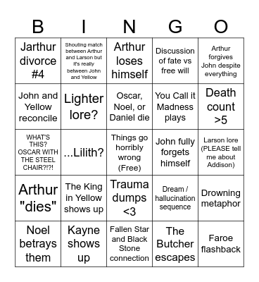 Malevolent Episode 40 Bingo Card