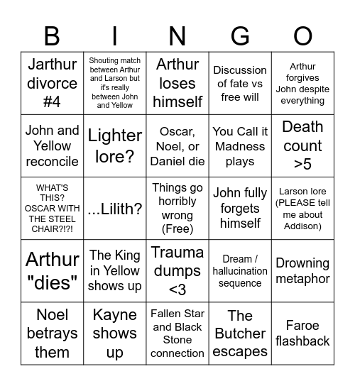 Malevolent Episode 40 Bingo Card