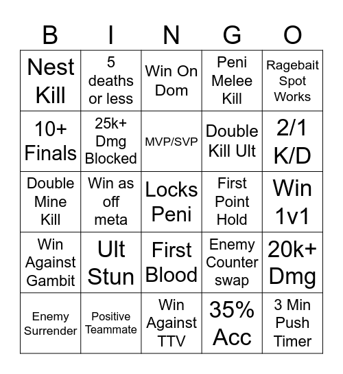 Rivals Bingo Card