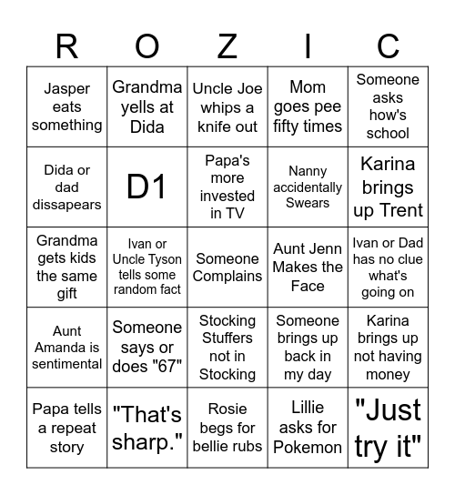 Christmas Day Bingo Card