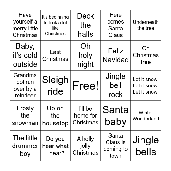 🎄Christmas Music Bingo🎅 Bingo Card