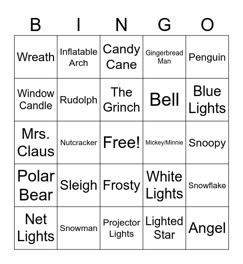 Christmas Lights Bingo Card