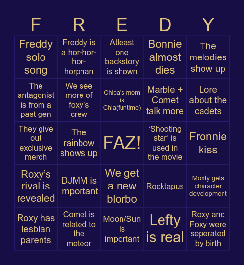 Star tour : The memory meteor predictions Bingo Card