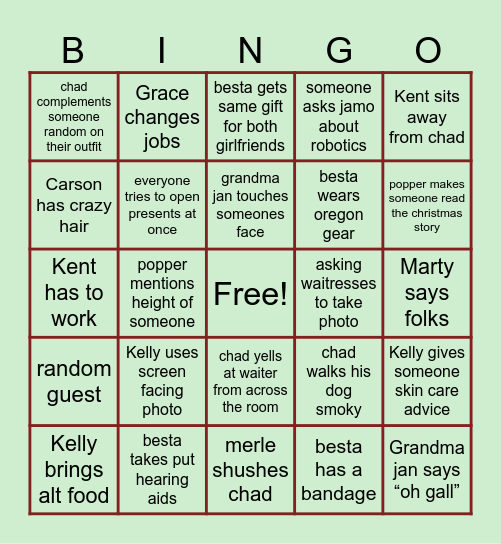 Bradford christmas Bingo Card
