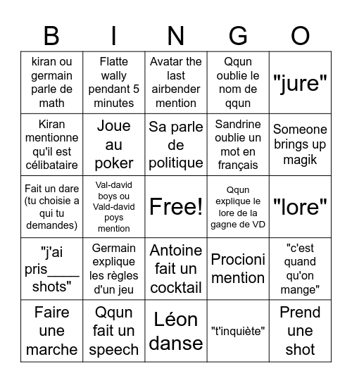NAOMI secret bingo Card