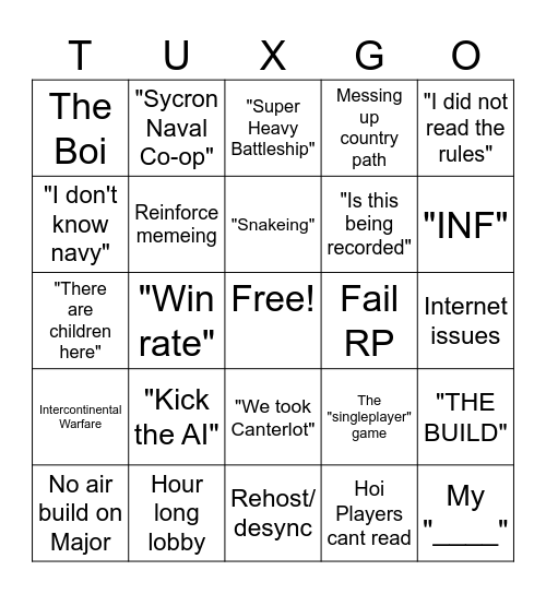 Tuxgo Bingo Card