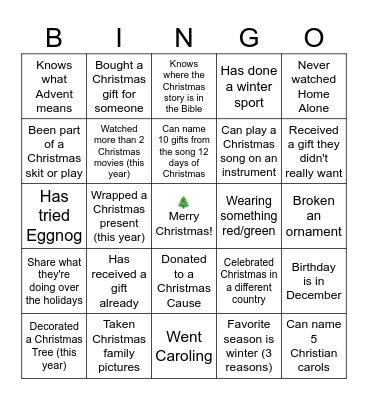 Christmas Bingo Youth 2025 Bingo Card