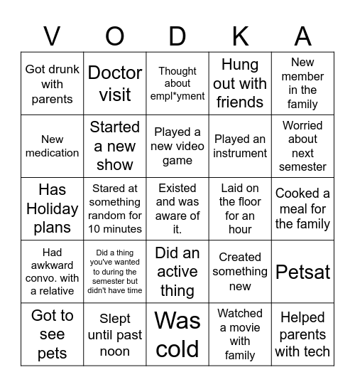 Winter Break Bingo Card