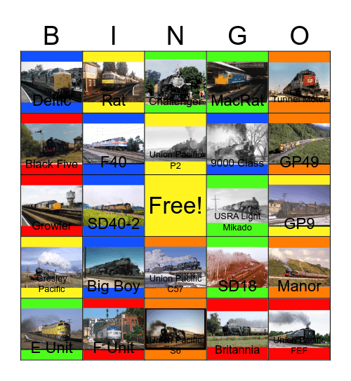 Railroads that I would like to operate an Union Pacific engine one day Bingo Card