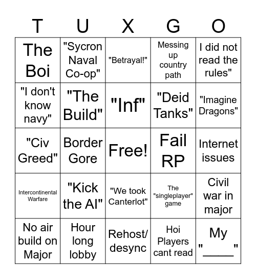 Tuxgo Bingo Card