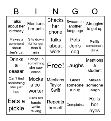 Natasha Bingo Card